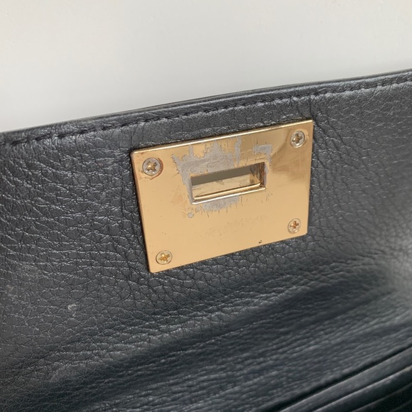 Michael Kors Collection Pebbled Leather Wallet Black Gold Hardware - Picture 7 of 12